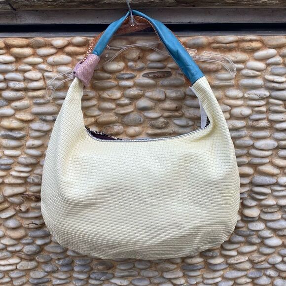 Ebarrito Light Yellow/Cream/White/Multicolor Hobo Leather Bag Made in Italy EUC! - Picture 1 of 8